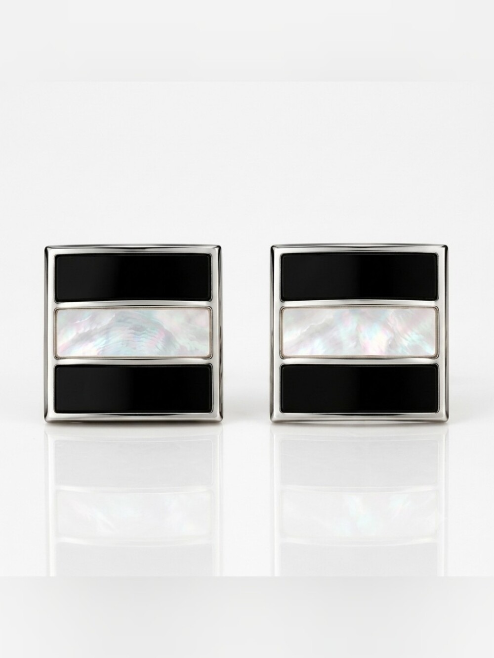 Claiborne Silver Tone Black and Mother-of-Pearl Inlay Square Cufflinks